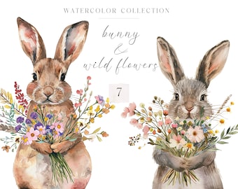 Floral Bunnies ClipArt-Easter Graphics-Easter Bunny-Spring Nursery-Floral Clipart-Spring PNG-Digital Stickers-Commercial-Instant Download