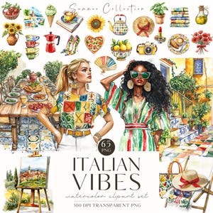 Clipart acquerello Italia, Clipart estate, Viaggio nel Mediterraneo, Piastrelle italiane limone PNG, Toscana, Adesivi digitali, Scrabook, Uso commerciale