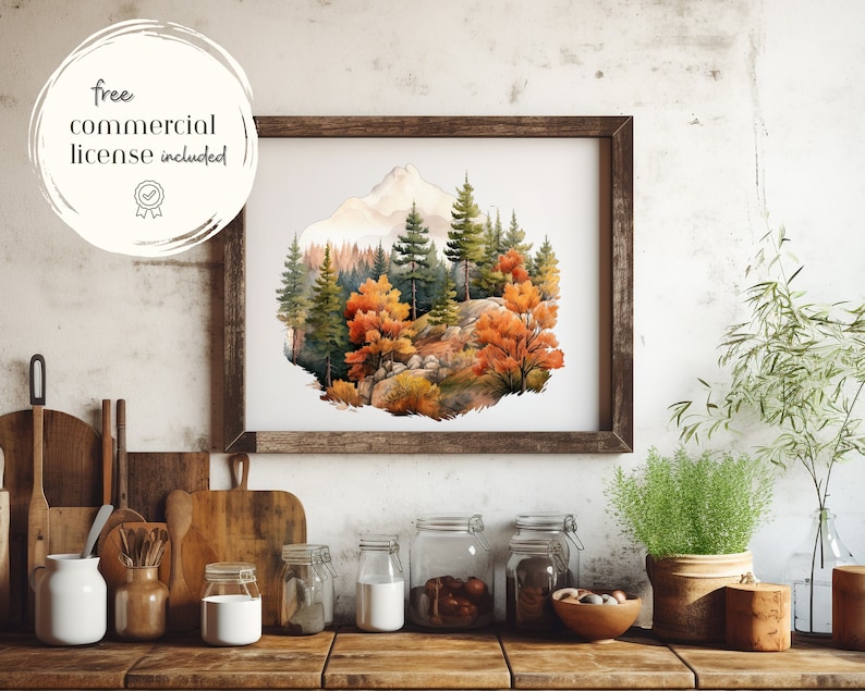 Höstscener - Akvarell höst ClipArt Set - Höst Clipart - Höstillustrationer - Grafik - Kommersiell licens - Höststuga - Höst och hösthelg bild 10