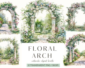 Floral Arch Clipart Bundle, Watercolor Floral, PNG Design Spring, Summer Graphics, Floral Scenery, Digital Stickers, Scrapbooking