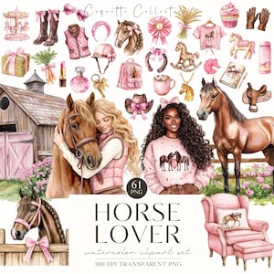 Aquarelle cheval Clipart, PNG équestre, amateur de chevaux, ferme des cliparts, clipart équitation mignon, autocollants numériques, scrapbooking, usage Commercial
