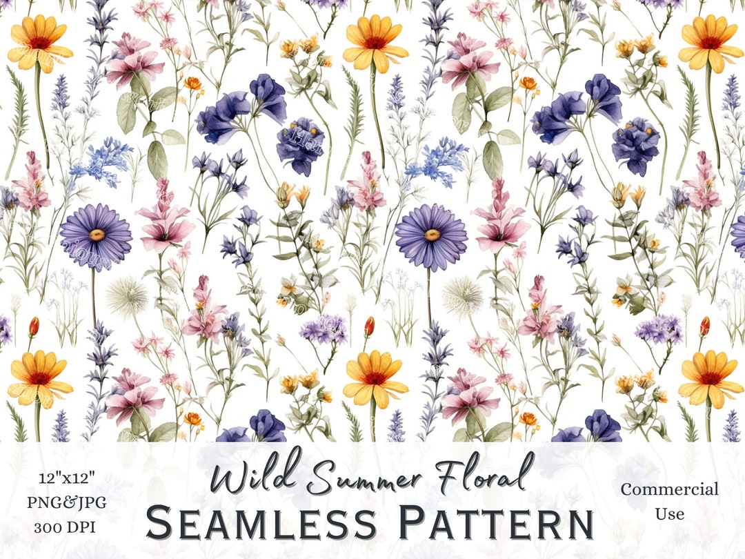 Wild Summer Meadow Watercolor Seamless Pattern-floral Digital Paper ...