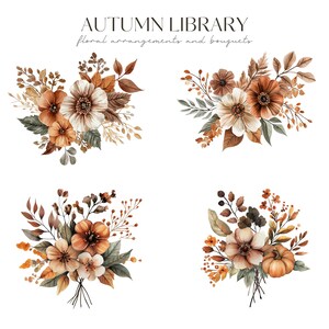 Watercolor Autumn Floral Clipart, Rustic Fall Floral Bouquet, Fall Pumpkin PNG, Wedding Invite, Digital Stickers, Scrapbook, Commercial Use image 5