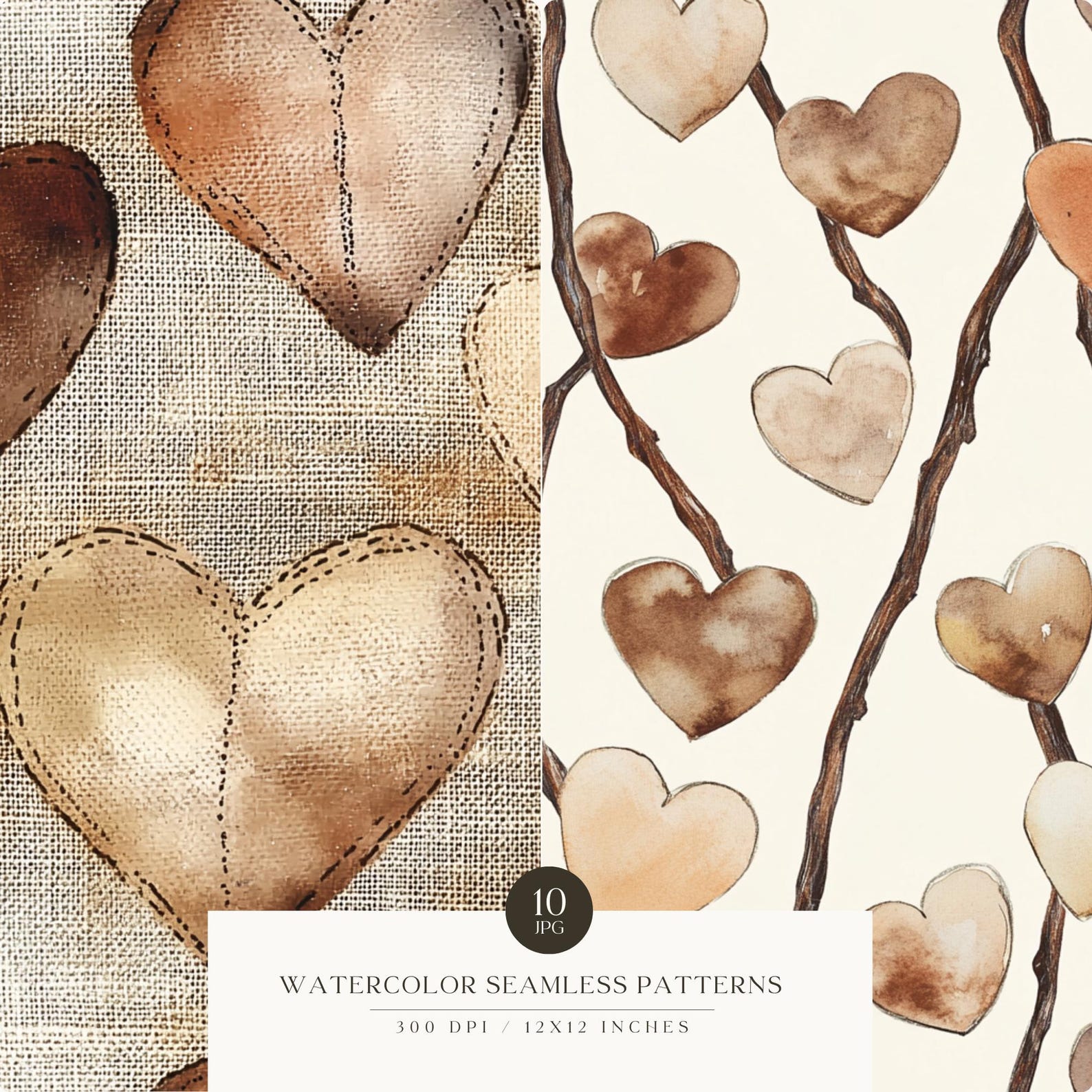 Love Seamless Pattern, Boho Heart Patterns, Rustic, Cozy, Beige ...