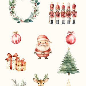 Cute Watercolor Christmas Clipart, Red and Gold Christmas PNG ...