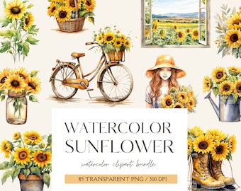 Sunflowers Watercolor Clipart, Fall Sunflower Floral Bouquets in PNG, Watercolor Sunflower, Sunflower Clipart, Autumn Floral, Clip Art