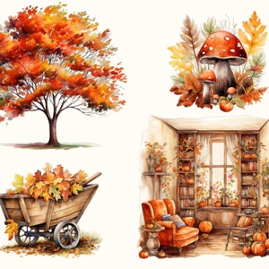Höstscener - Akvarell höst ClipArt Set - Höst Clipart - Höstillustrationer - Grafik - Kommersiell licens - Höststuga - Höst och hösthelg bild 3