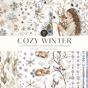 Patrones acogedores sin costuras para invierno, neutros, copos de nieve de acuarela, beige, comodidad, patrón infinito de temporada, álbumes de recortes, papel digital