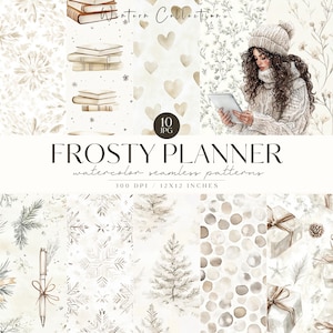 Neutral Winter Seamless Patterns, Digital Planner, Beige Patterns, Ivory Pattern, Seasonal Infinite Pattern, Scrapbooking, Digital Paper