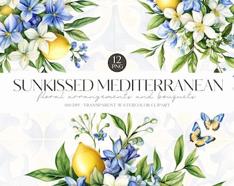 Watercolor Lemon Blossom Clipart, Mediterranean, Fruit Flower, Summertime, Wedding Invite, Digital Stickers, Scrapbooking, Commercial Use