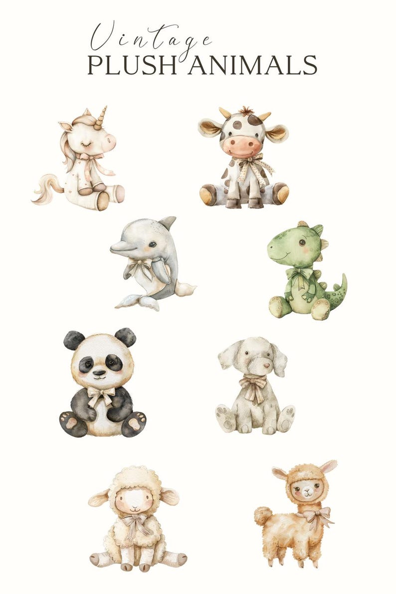Watercolor Plush Animals Clipart Bundle, Babyshower Clipart, Nursery ...