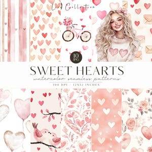 Blush Herz Musterdesign, Valentinstag Muster, Liebe Muster, Rose, Herz, Valentinstag Papier, unendliche Muster, Scrapbooking, digitales Papier