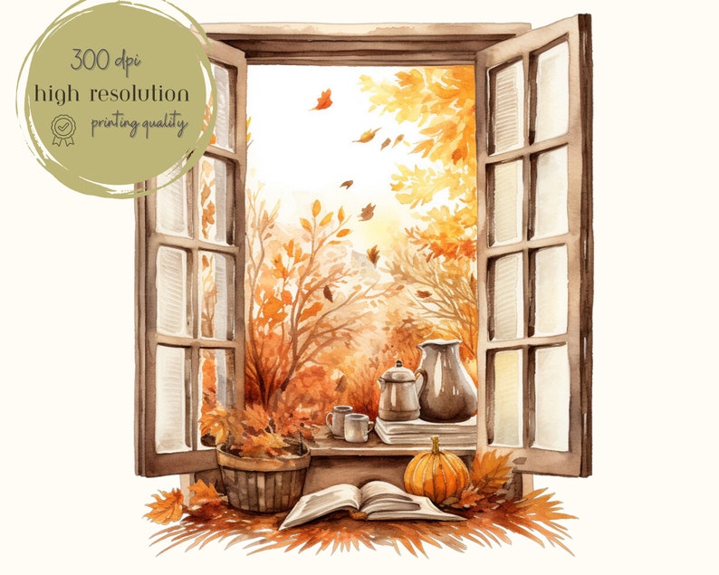 Höstscener - Akvarell höst ClipArt Set - Höst Clipart - Höstillustrationer - Grafik - Kommersiell licens - Höststuga - Höst och hösthelg bild 9