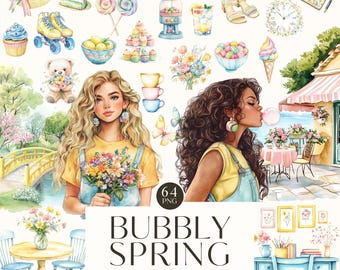 Spring Clipart, Springtime, Watercolor Fun Pastel Spring, Summer Clipart, Sweets Clipart, Lollipop, Digital Stickers, Commercial Use