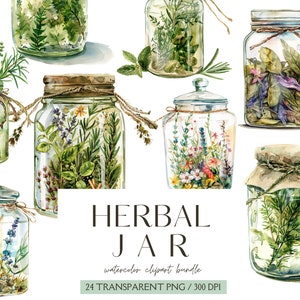 Herbal Jar ClipArt-Watercolor Junk Journal Kit de boticário-Decoração de boticário-Fazer cartões-Adesivos digitais-Scrapbooking-Licença comercial