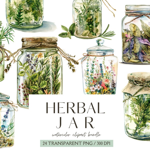 Herbal Jar ClipArt-Watercolor Junk Journal Apothecary Kit-Apothecary Decoration-Card Making-Digital Stickers-Scrapbooking-Commercial License