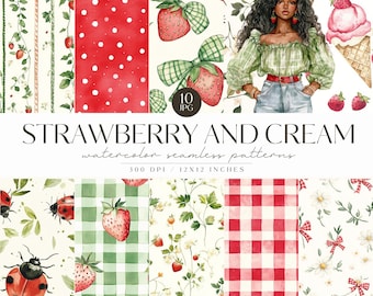 Strawberry Background, Seamless Pattern, Cottagecore, Cozy Summertime Background, Repeating, Digital Download, Scrapbooking, Commercial Use
