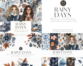 Watercolor Moody Cozy Autumn Clipart, Fall Clipart, Autumnal Vibes, Autumn Books, Fall Reading, Digital Stickers, Scrapbooking, Commercial