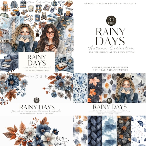 Watercolor Moody Cozy Autumn Clipart, Fall Clipart, Autumnal Vibes, Autumn Books, Fall Reading, Digital Stickers, Scrapbooking, Commercial