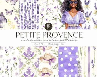 Watercolor Provence Lavender Seamless Patterns, Dreamy Purple Florals, French Background, Summer, Digital Download, Scrapbook, Commercial