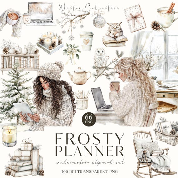 Planner Clipart, Winter Clipart, Book Lover, Winter Season, Digital Planner, Winter Cuteness, Cottagecore, Digital Stickers, Scrapbooking