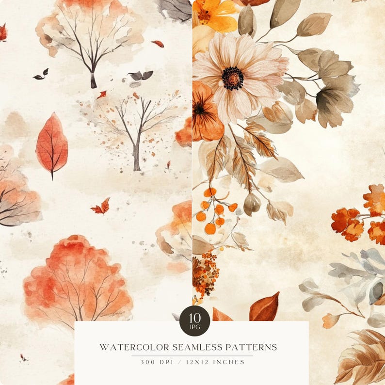 Infinte Fall Pattern Cozy Autumn Seamless Patterns, Watercolor Fall Foliage, Fall Leaves ...