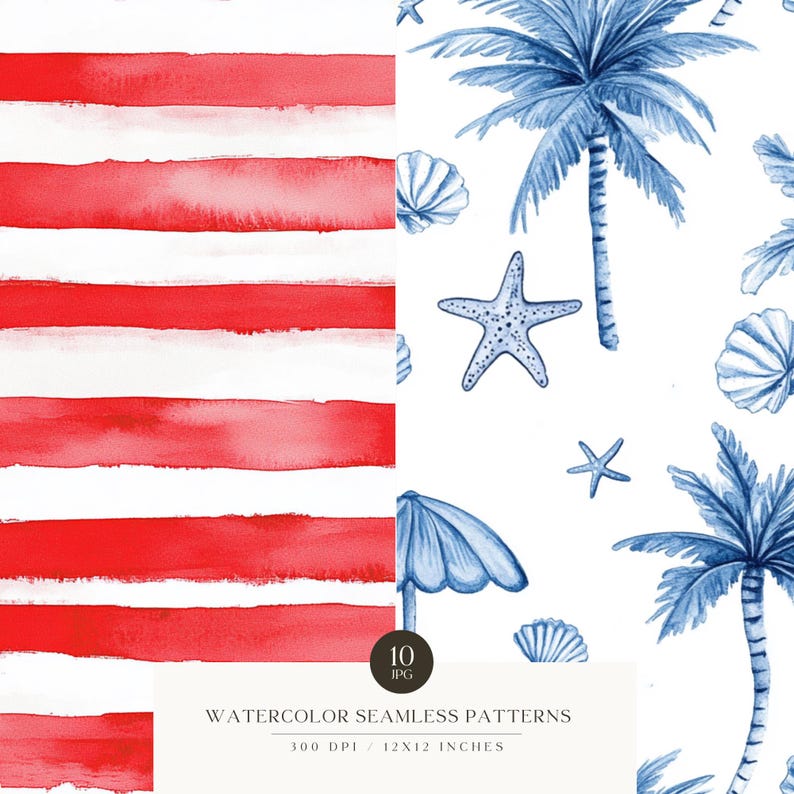 Simple Coastal Pattern Watercolor Coastal Summer Seamless Pattern, Nautical Background ...