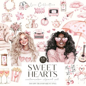 Blush Saint-Valentin Clipart, Clipart Couple aquarelle, amour romantique, coeur, joyeuse Saint-Valentin, mignon PNG, autocollants numériques, usage Commercial