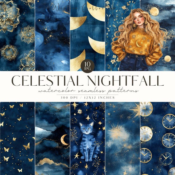 Celestial Pattern, Sun Pattern, Moon, Stars, Magic, Mystical, Seamless Pattern, Repeating Pattern, Gold, Scrapbooking, Commercial Use