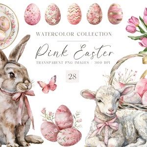 Rosa Osterhasen Hase Clipart-Ostern Grafiken-Pastell Ostern-Frühling PNG-Süße Ostern-Cottagecore-Digitale Aufkleber-Kommerziell-Instant Download