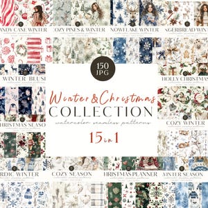 Winter Seamless Patterns, Christmas Patterns, Large Bundle, Repeating Pattern, Scrapbook, Snowflake, Pine, Neutral, Gingerbread, Commercial
