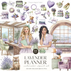 Watercolor Spring Lavender Planner Clipart Springtime PNG, Cottagecore Planner, Romantic Spring, Junkjournal Digital Download Stickers