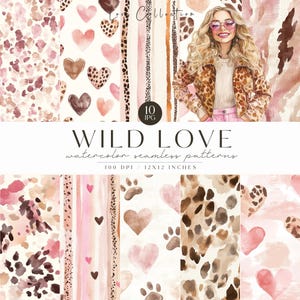 Saint-Valentin, motif léopard, fond rose Saint-Valentin, motif amour, coeur, papier pour la Saint-Valentin, scrapbooking, papier numérique