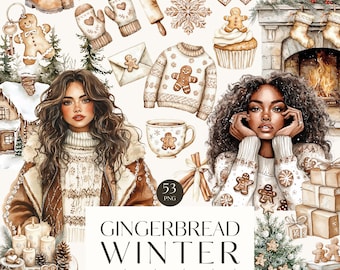Puede incluir: Un conjunto de clipart de acuarela con figuras de pan de jengibre, escenas de invierno y suéteres acogedores. El conjunto incluye 53 archivos PNG individuales, cada uno con un fondo transparente. El conjunto es perfecto para crear tarjetas de felicitación, invitaciones y otros proyectos festivos.