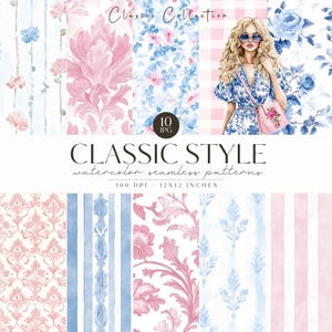 Motifs sans couture grand millénaire, fond floral, motif pastel, vintage, rayures, carreaux, répétition, téléchargement numérique, usage commercial