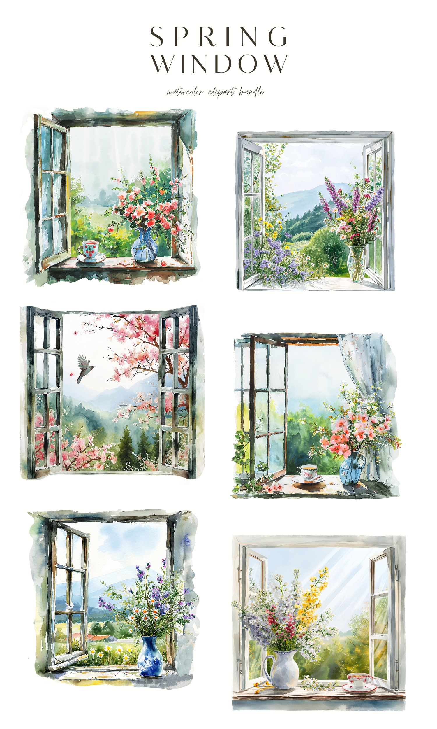 Spring Background Window View Spring Window View Clipart Bundle, Watercolor Spring, PNG Design Spring ...