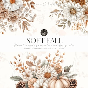 Aquarell Beige Herbst Blumen Clipart, rustikaler Herbst Blumenstrauß, Neutral PNG, Hochzeit einladen, digitale Aufkleber, Scrapbook, kommerzielle Nutzung