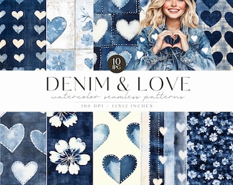 Valentines Day Pattern, Denim Texture Pattern, Blue Valentine Printable, Valentine Background, Infinite Pattern, Scrapbooking, Digital Paper