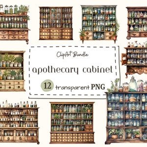 12 Gabinete de Boticário PNG-ClipArt Bundle-300 DPI-Card Making-Digital Paper Craft-Stickers-Scrapbooking-Licença Comercial-Junk Journal