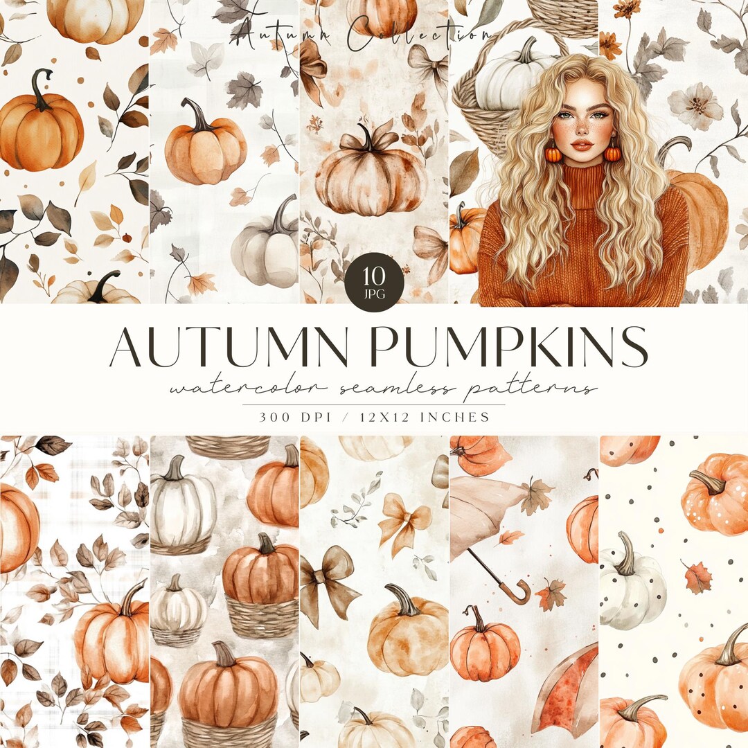 Infinte Fall Pattern Cozy Autumn Seamless Patterns, Watercolor Fall Pumpkins, Cozy Pumpkin ...