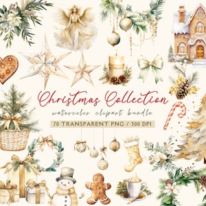 Aquarell Komfort Weihnachten Clipart Bundle, Creme Weihnachten PNG, Boho Weihnachten, Tis the Season Clipart Bundle, kommerzielle Nutzung, Scrapbooking