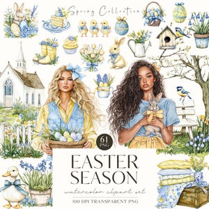 Ostern Clipart, Aquarell Frühling, Osterei, Osterhase, niedlichen Frühling, Frühling Cottage, digitale Aufkleber, Scrabooking, kommerzielle Nutzung