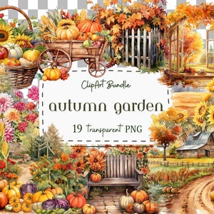 Autumn Garden PNG ClipArt-Watercolor Autumn Garden-Card Making-Scrapbooking-Kitchen Garden-Cozy Autumn Graphics-Gardening-Commercial Use