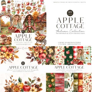 Aquarell gemütliche Herbst Clipart, Herbst Apfel PNG, Herbst Vibes, rote Scheune, gemütliche Farm, Herbst Apfelernte, digitale Aufkleber, Scrapbook, kommerziell