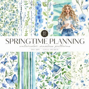 Frühlingshintergrund, Blumenfrühlings-nahtloses Muster, Wiesenblumen, Blumenhintergrund, sich wiederholend, digitaler Download, kommerzielle Nutzung