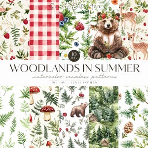 Aquarell Sommer Wald nahtlose Muster, immergrünen Wald Hintergrund, botanische Muster, sich wiederholendes Muster, Scrapbooking, kommerzielle Nutzung