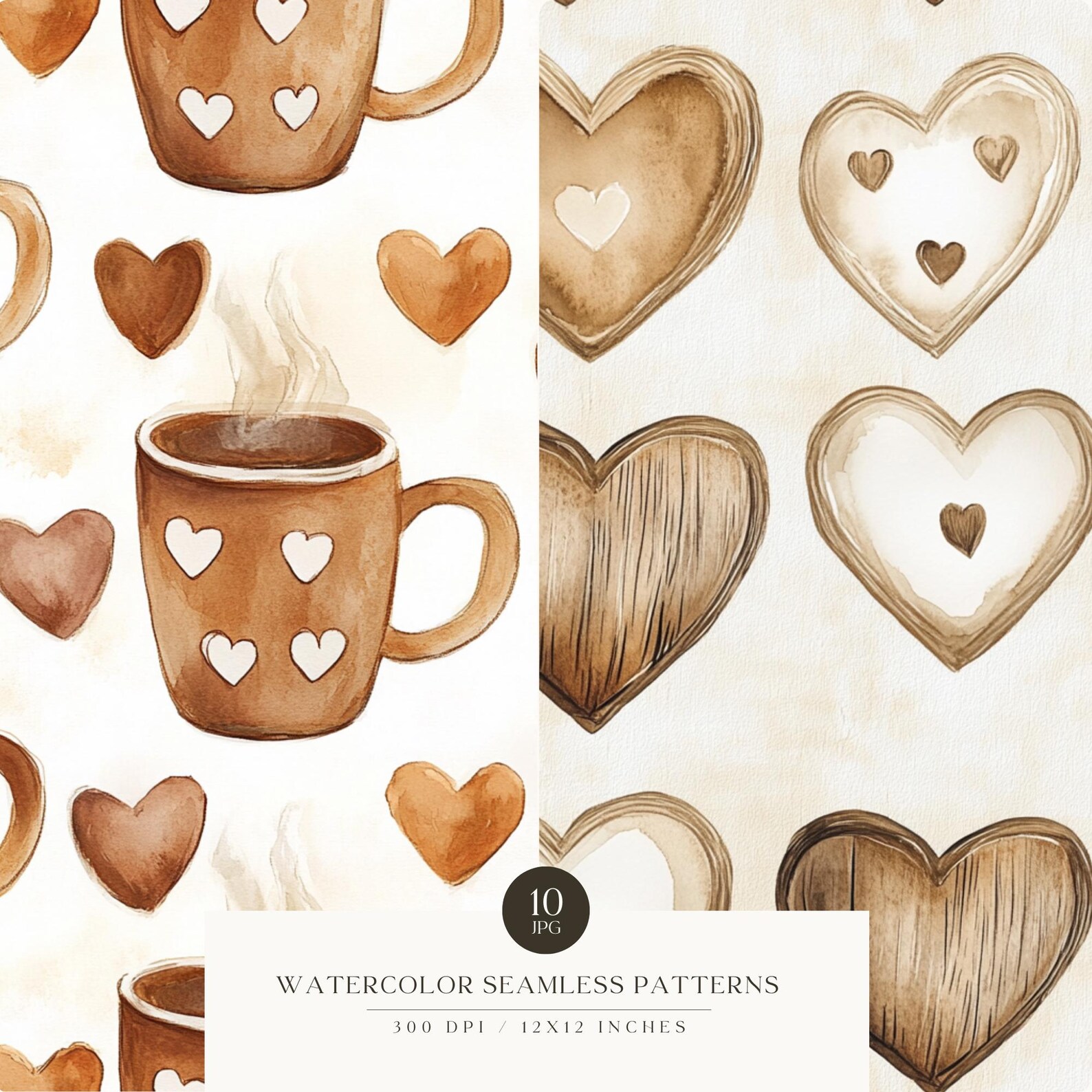 Love Seamless Pattern, Boho Heart Patterns, Rustic, Cozy, Beige ...