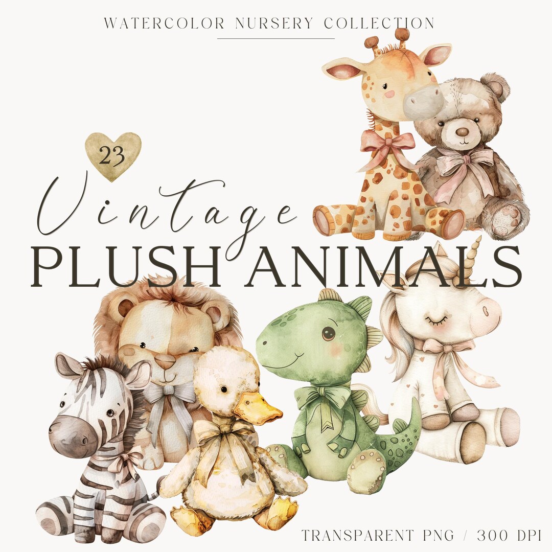 Watercolor Plush Animals Clipart Bundle, Babyshower Clipart, Nursery ...