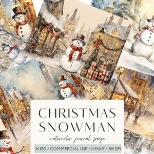Christmas Snowman Junk Journal Kit Winter Journal Digital Paper for Scrapbooking Christmas Decor Watercolor Printable Pages Commercial Use