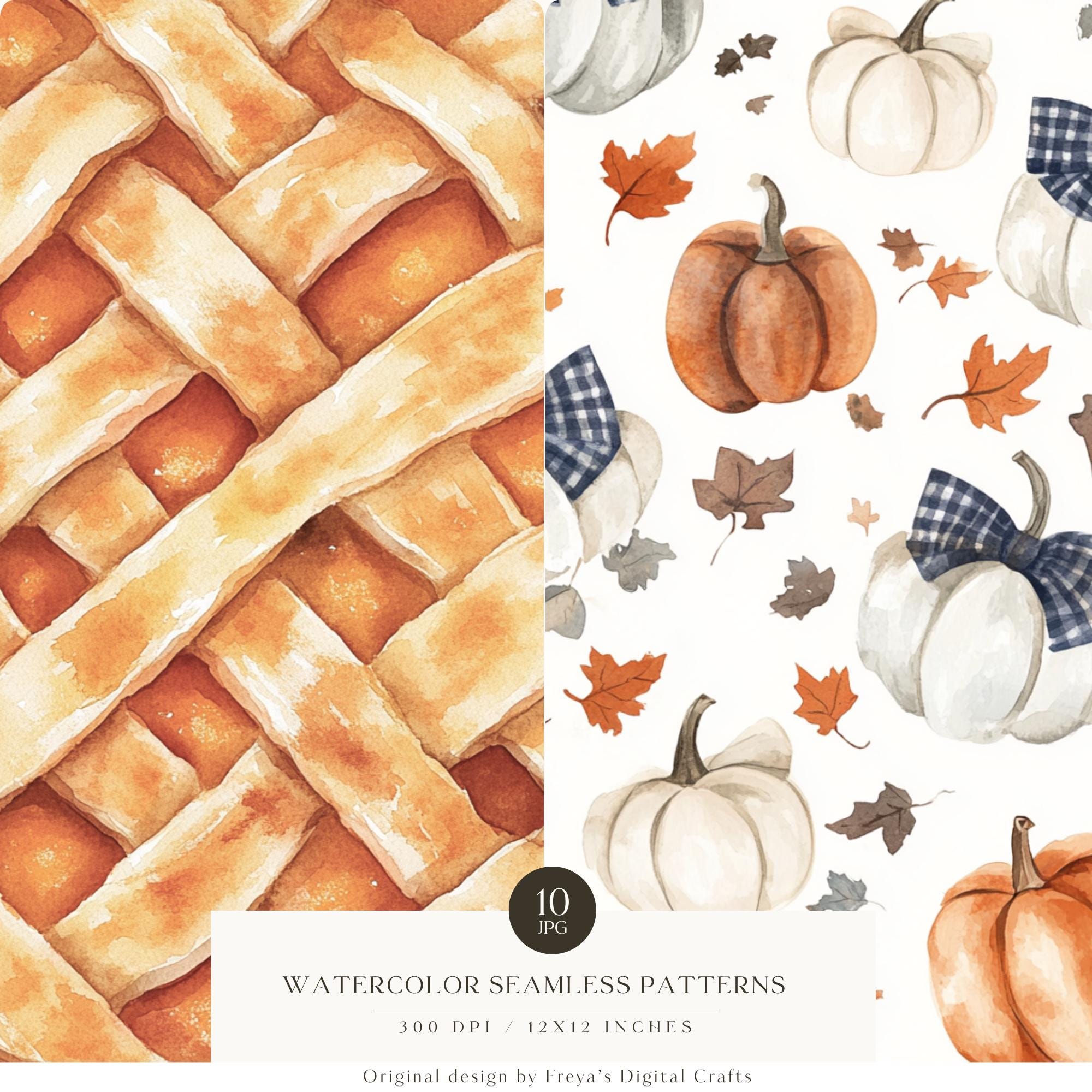 Color A Pattern Fall Watercolor Fall Pumpkin Seamless Pattern, Autumn Leaves, Autumnal ...